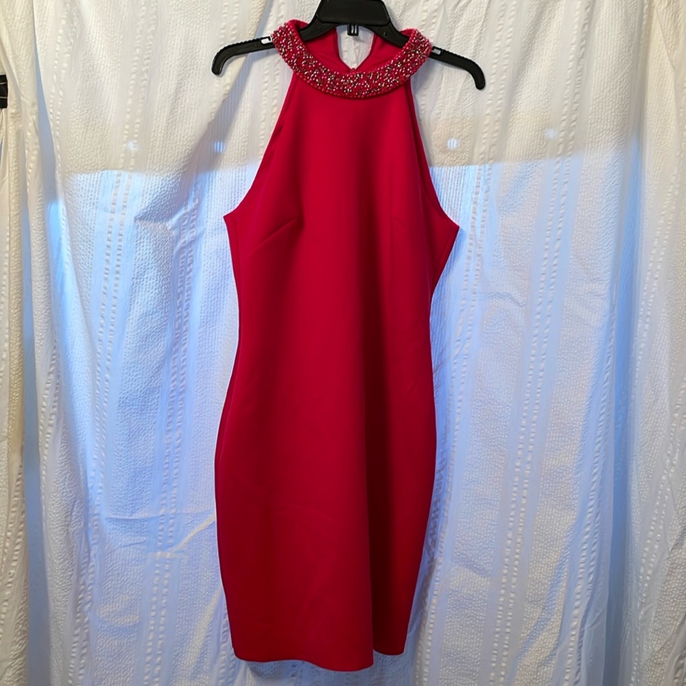 Raspberry pink sleeveless cocktail party dress Badgley Mischa size 12 scuba